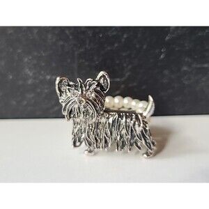 Yorkie And Faux Pearl Adjustable Statement Ring, Size US 5 Costume Jewelry